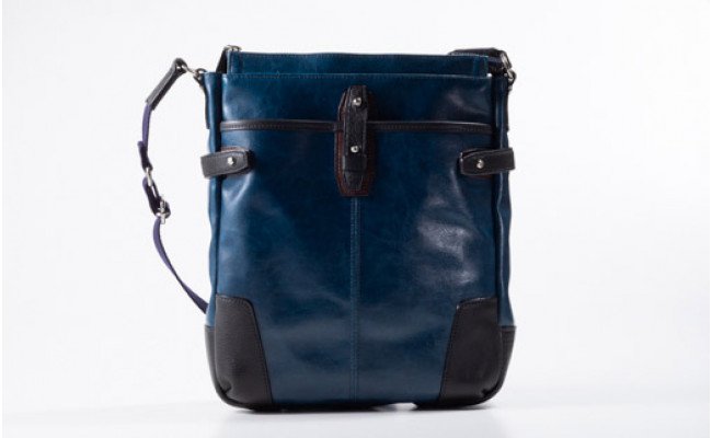 豊岡鞄　帆布PU×皮革ショルダー(24-128) ブルー