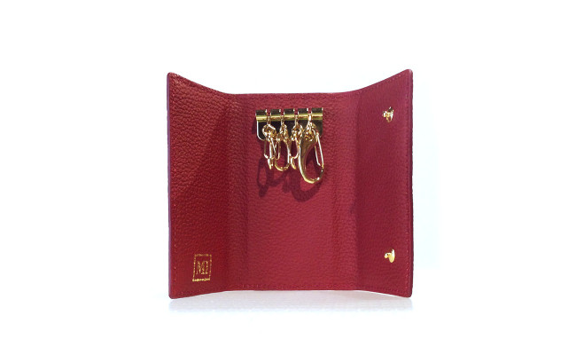 豊岡財布 三つ折りキーケース ドイツ製高級皮革使用 レッド